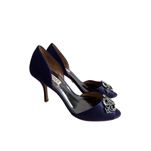 BADGLEY MISCHKA Salsa Royal Purple Plum Satin Heels Size 8 - Picture 2 of 10